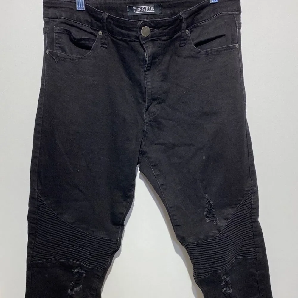 Fire & Rain Women's Ribbed Knee‎ Distressed Skinny Denim Jeans Black Size 34